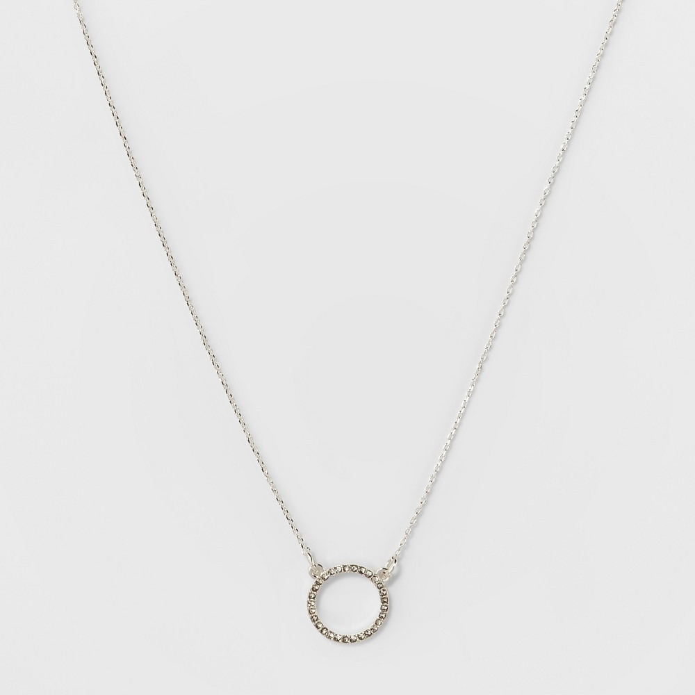 A New Day Pave Cubic Zirconia Open Circle Pendant Necklace Silver Tone NWT